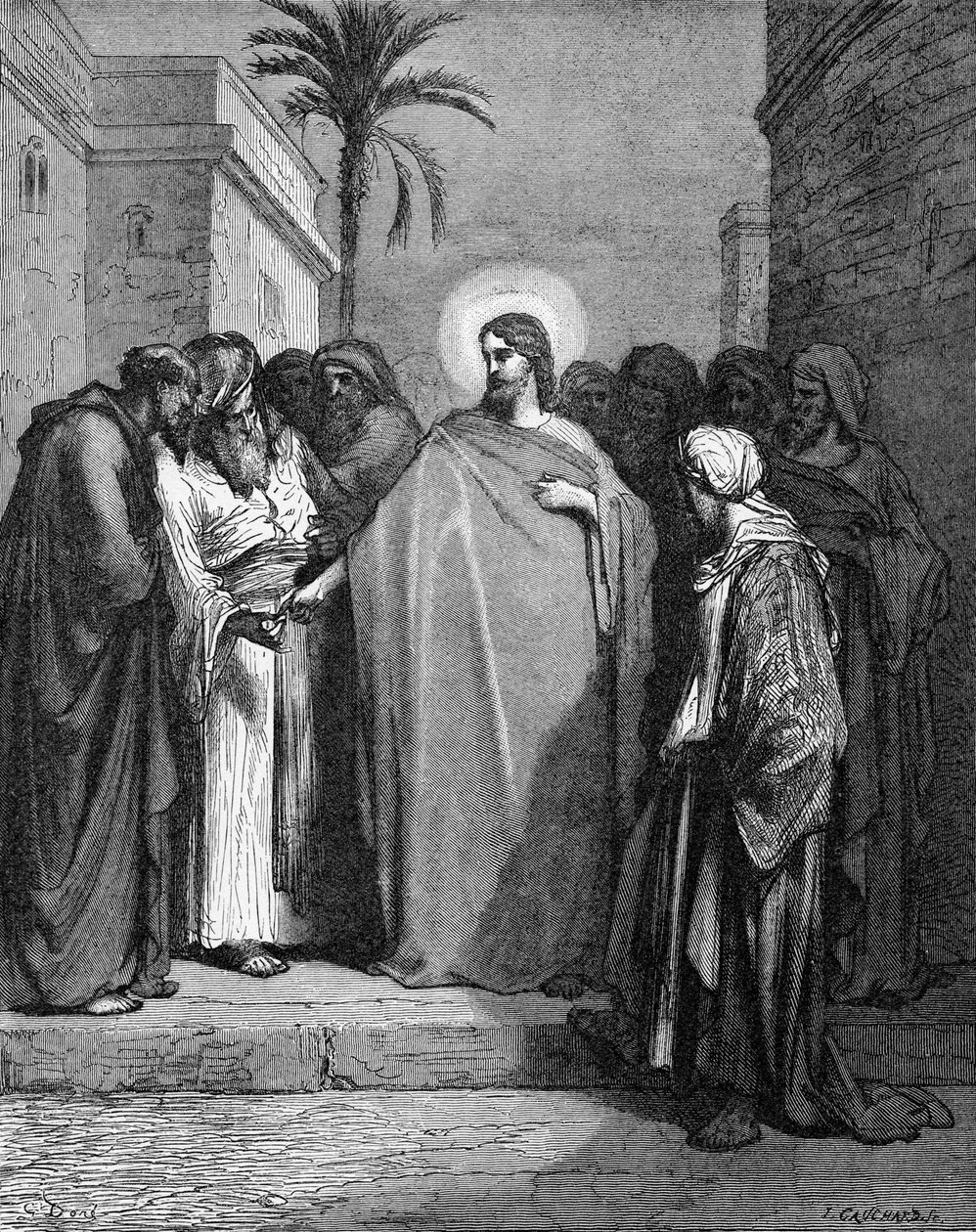 Ježíš a peníze za tribut od Gustave Dore