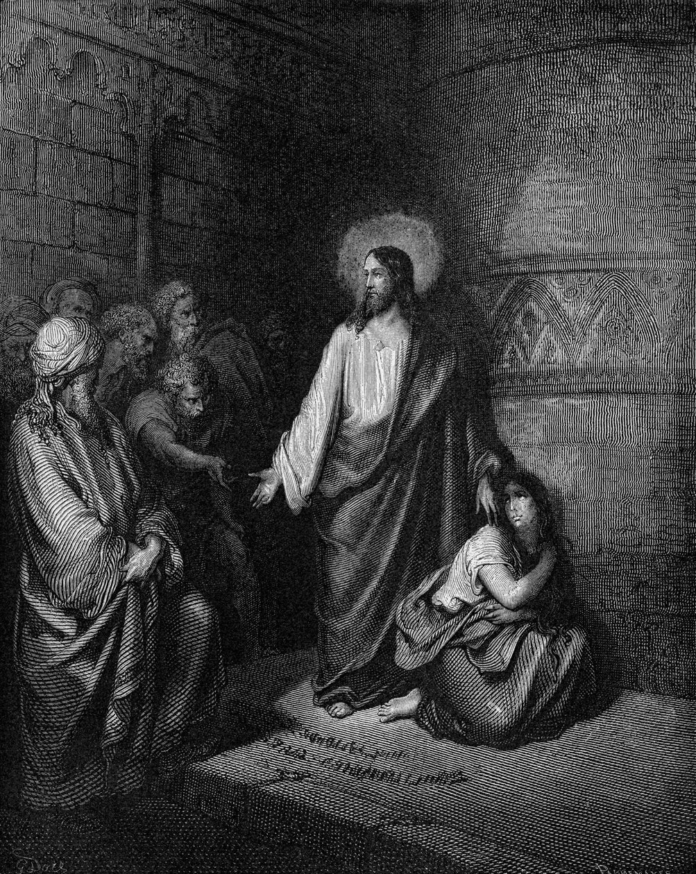 Ježíš a žena přistiženi při cizoložství od Gustave Dore
