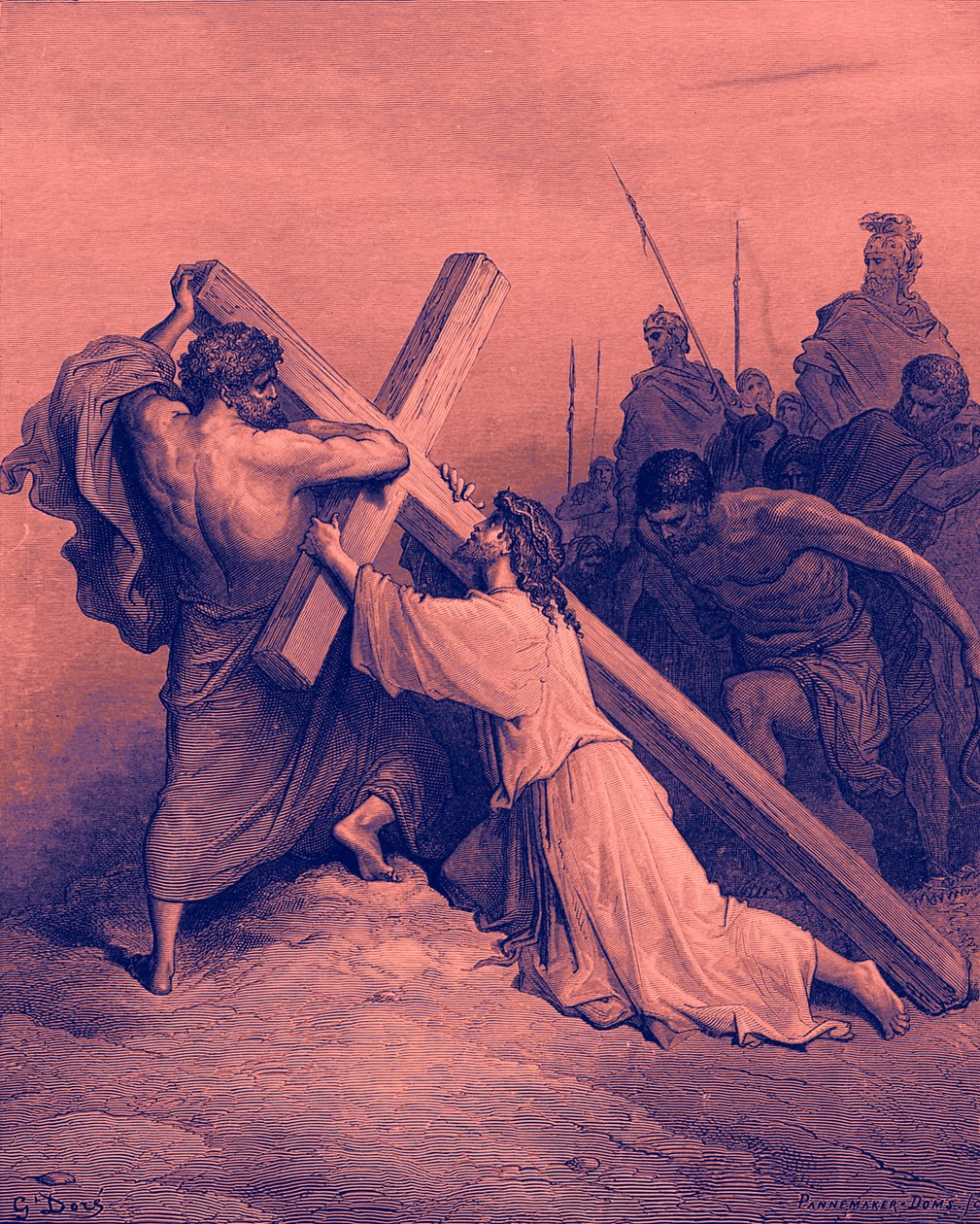 Ježíš padá pod křížem - Bible od Gustave Dore