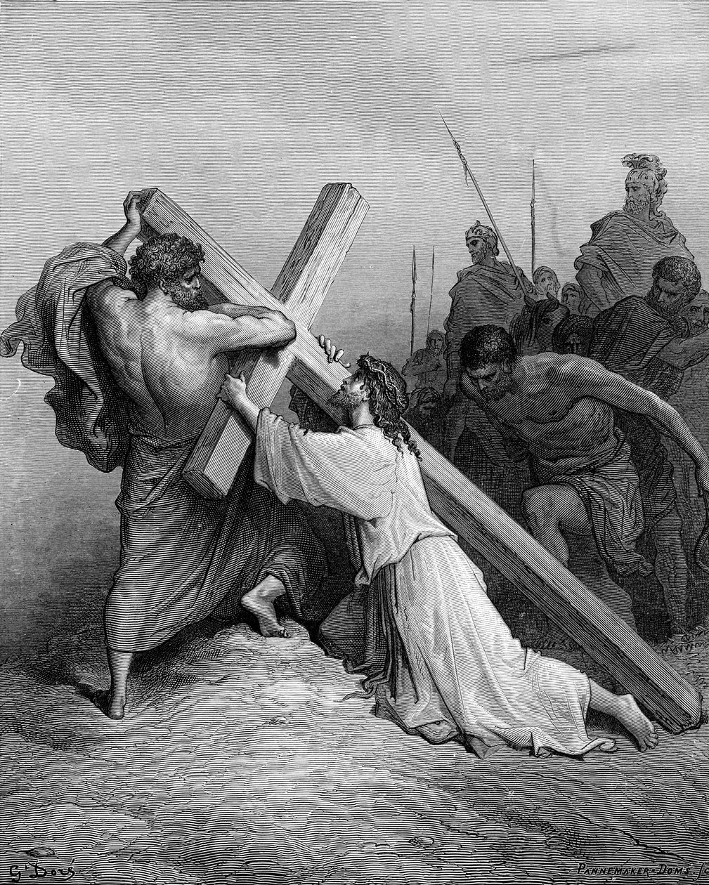 Ježíš padající pod křížem - Bible od Gustave Dore