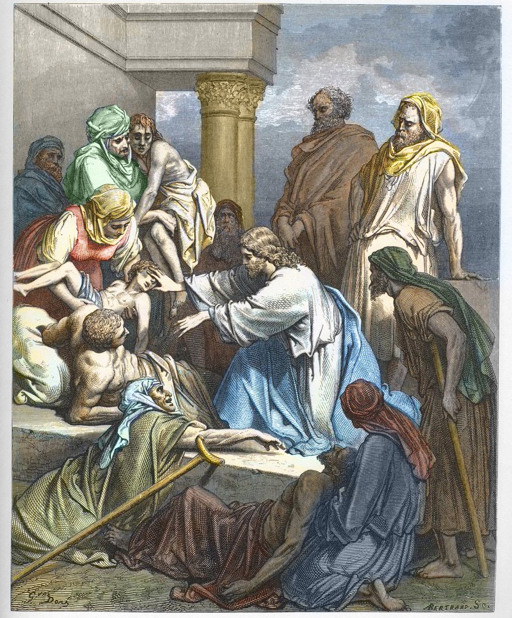 Jesus guerit les malades - Ježíš uzdravoval nemocné - - rytina do „“The Bible illustree““ od Gustava Dore (1832-1883) – rytina z „“The Dore Bible““ od Gustave Dore