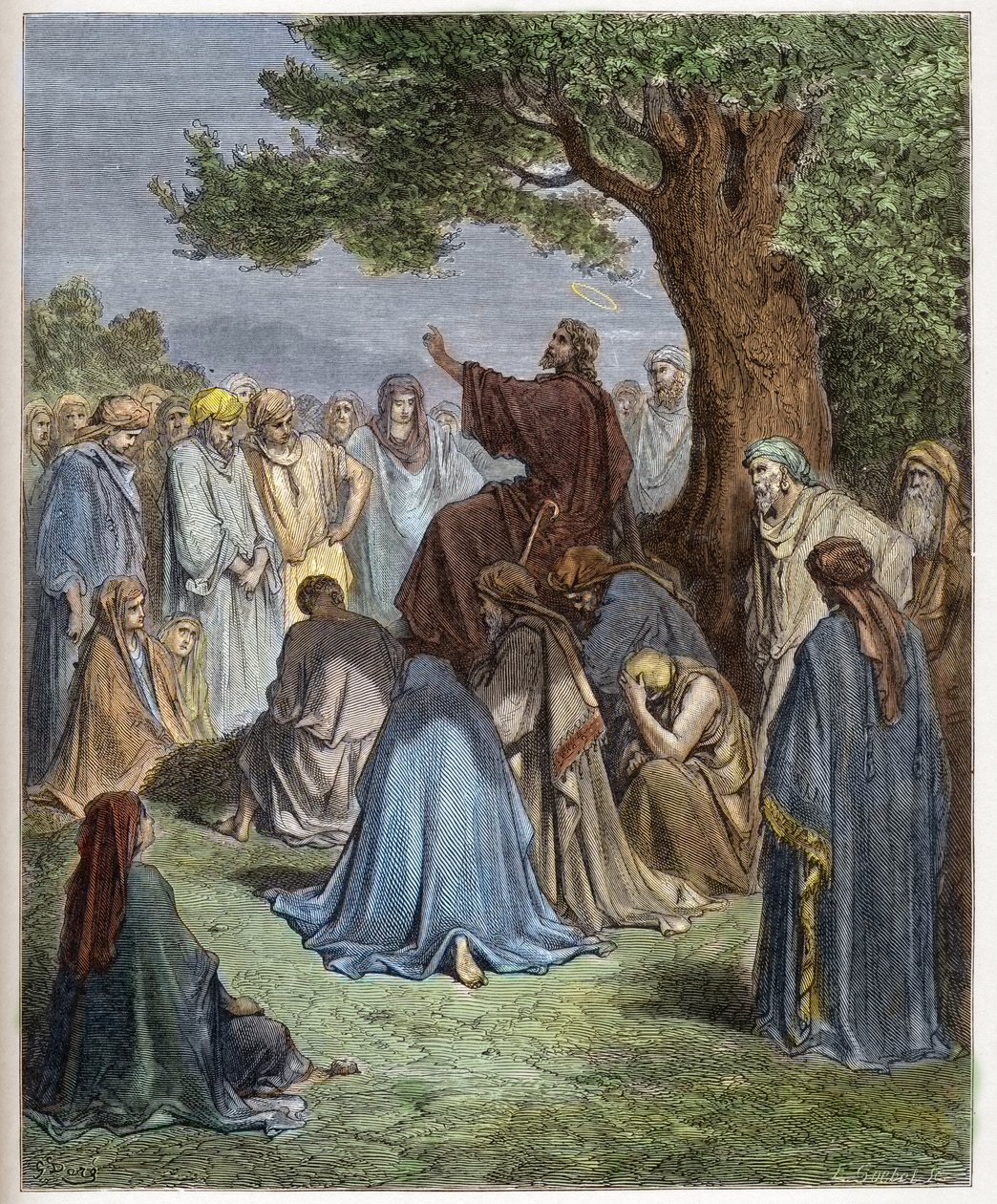 Ježíš káže davu - Ježíš káže zástupu - Ježíš káže před davem - - rytina v „The Bible illustree“ od Gustava Dore (1832-1883) - Rytina z „“The Dore Bible““ od Gustave Dore