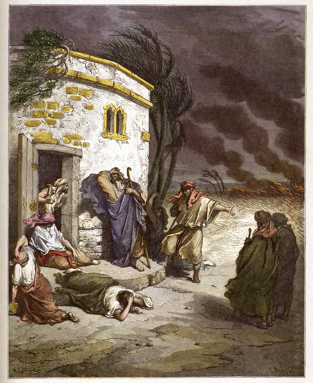 Job se doslechl o své zkáze - Job learant sa ruine - - rytina v „The Bible illustree“ od Gustava Dore (1832-1883) - Rytina z „“The Dore Bible““ od Gustave Dore