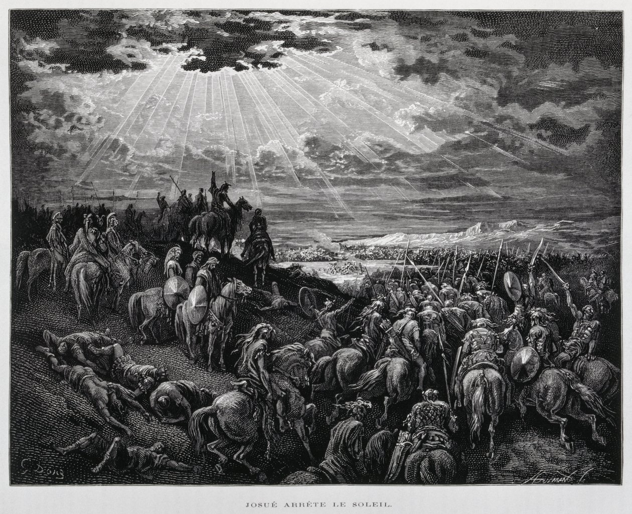 Joshua nechává slunce stát, Ilustrace z Dore Bible od Gustave Dore