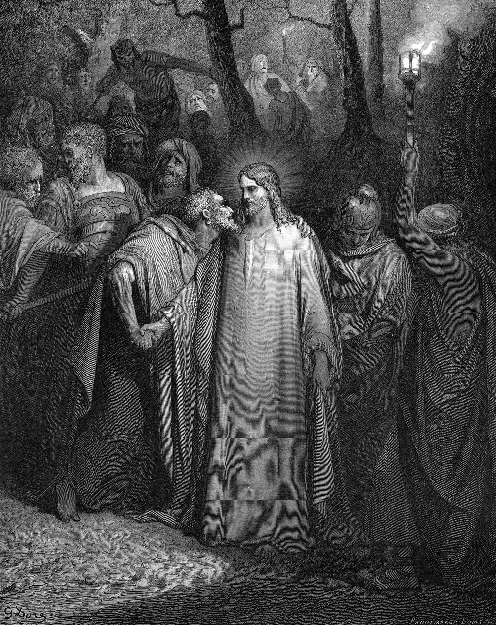 Jidáš zrazující Krista polibkem, 1866 od Gustave Dore