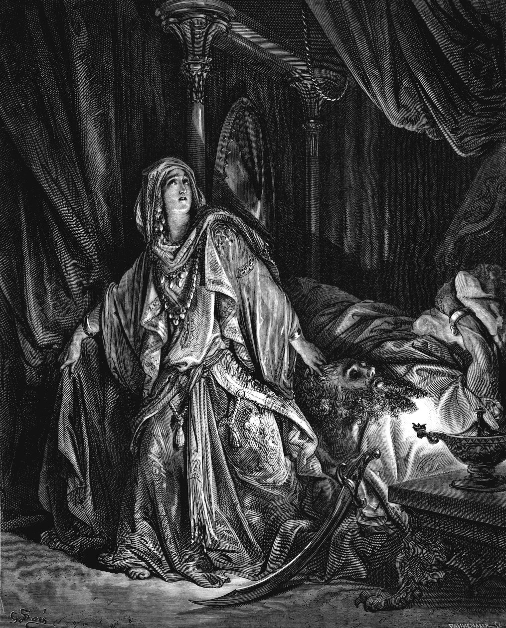 Judith se chystá useknout hlavu Holofernesovi, 1866 od Gustave Dore