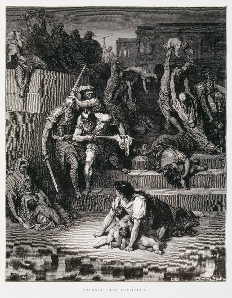 Král Herodes nařídil masakr nevinných, ilustrace z Dore Bible od Gustave Dore