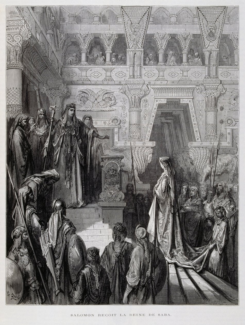Král Šalamoun přijímá královnu ze Sáby, Ilustrace z Doreovy bible od Gustave Dore