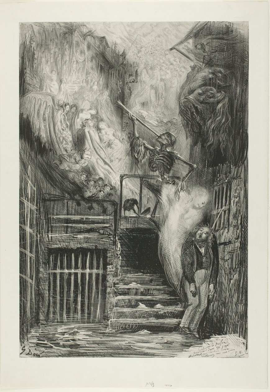 Ulice staré lucerny: Sebevražda Gérarda de Nerval od Gustave Dore