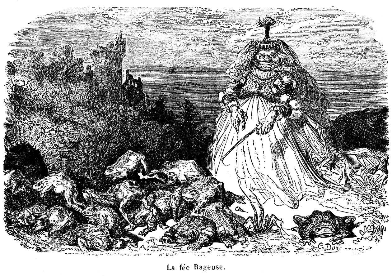 La fee Rageuse a jeho stádo ropuch: rytina Gustava Doreho k ilustraci pohádky Pú od hraběnky ze Seguru, z knihy Nové pohádky, Hachette 1896 - od Gustave Dore