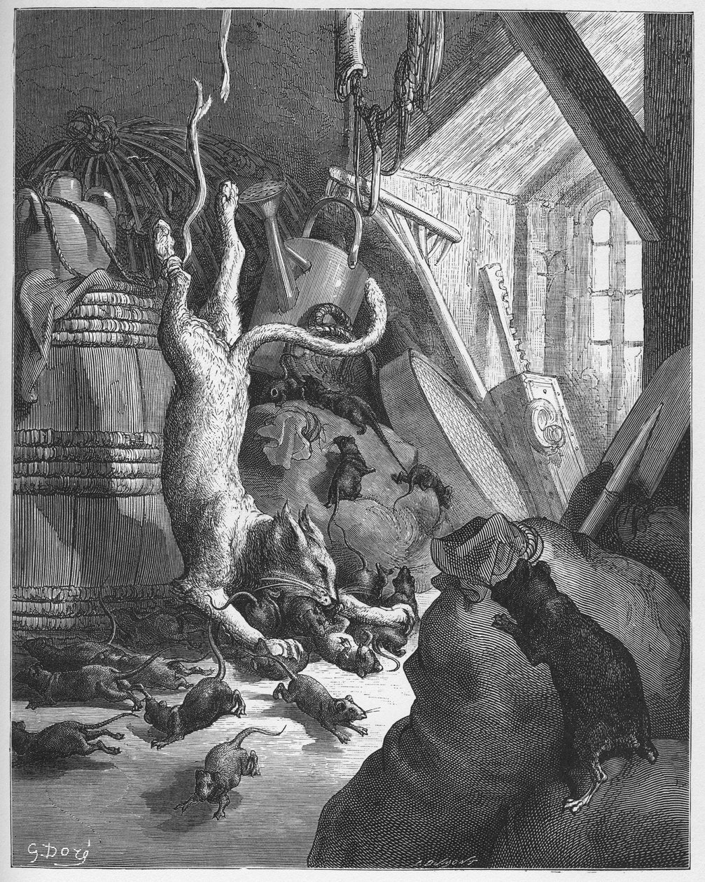 Kočka a stará krysa - Kočka a stará krysa - z "Bajky" od Jean de La Fontaine od Gustave Dore