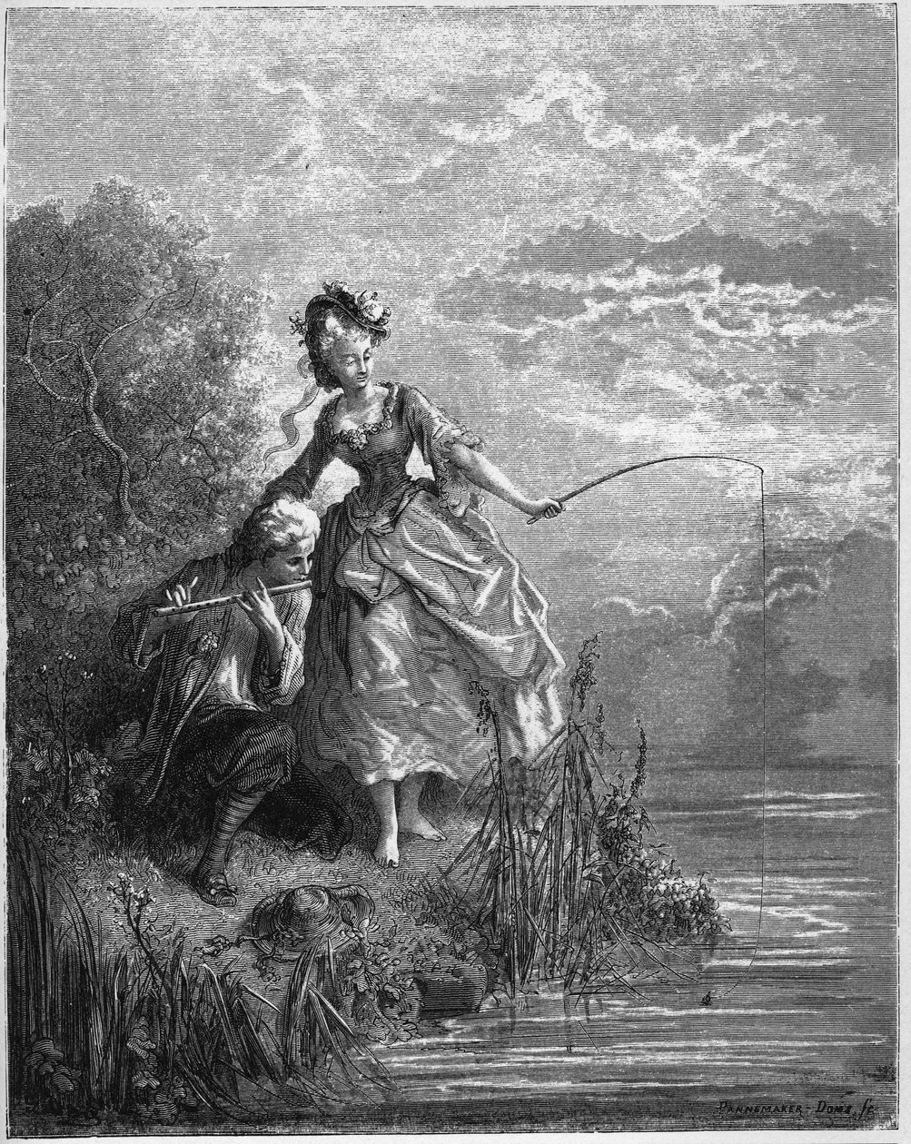 Ryby a pastýř, který hraje na flétnu - Ryby a pastýř, který hraje na flétnu - z "Bajky" od Jean de La Fontaine od Gustave Dore