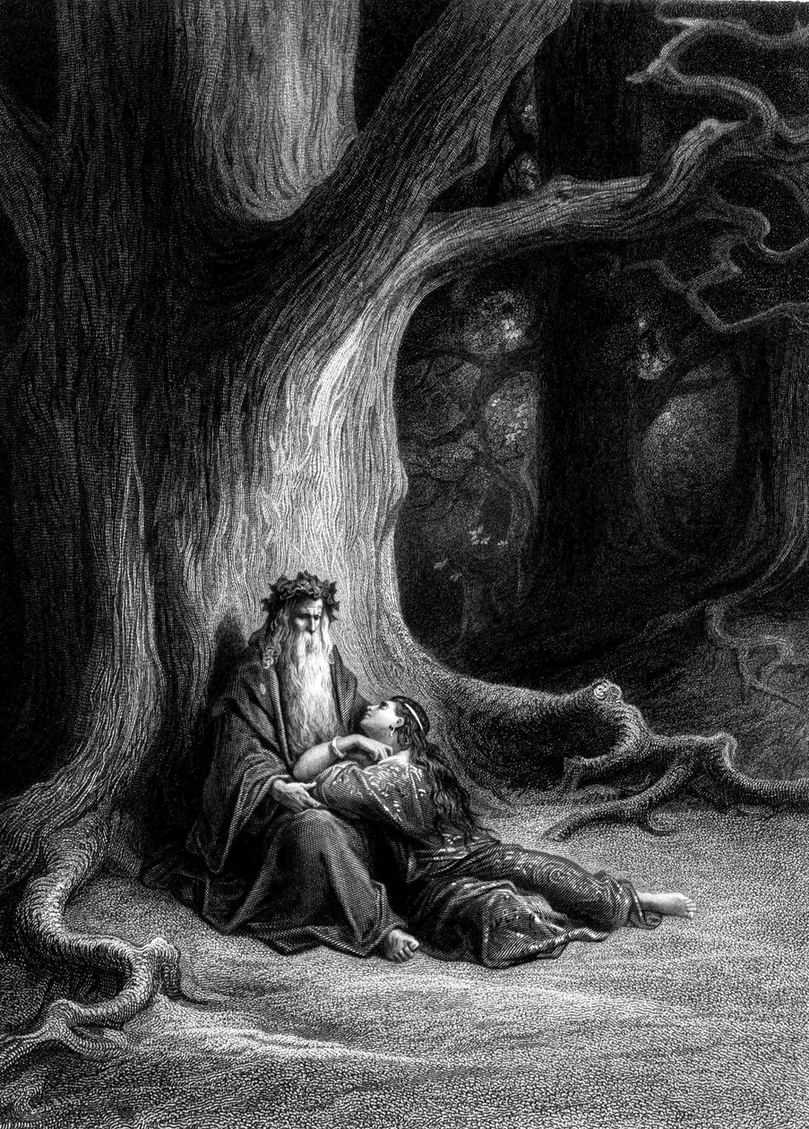 Merlin a Viviane v lese Broceliande (Cycle des chevaliers de la Table Ronde) - v „“Viviane““ od Alfreda Tennysona, ilustrace G. Doré od Gustave Dore