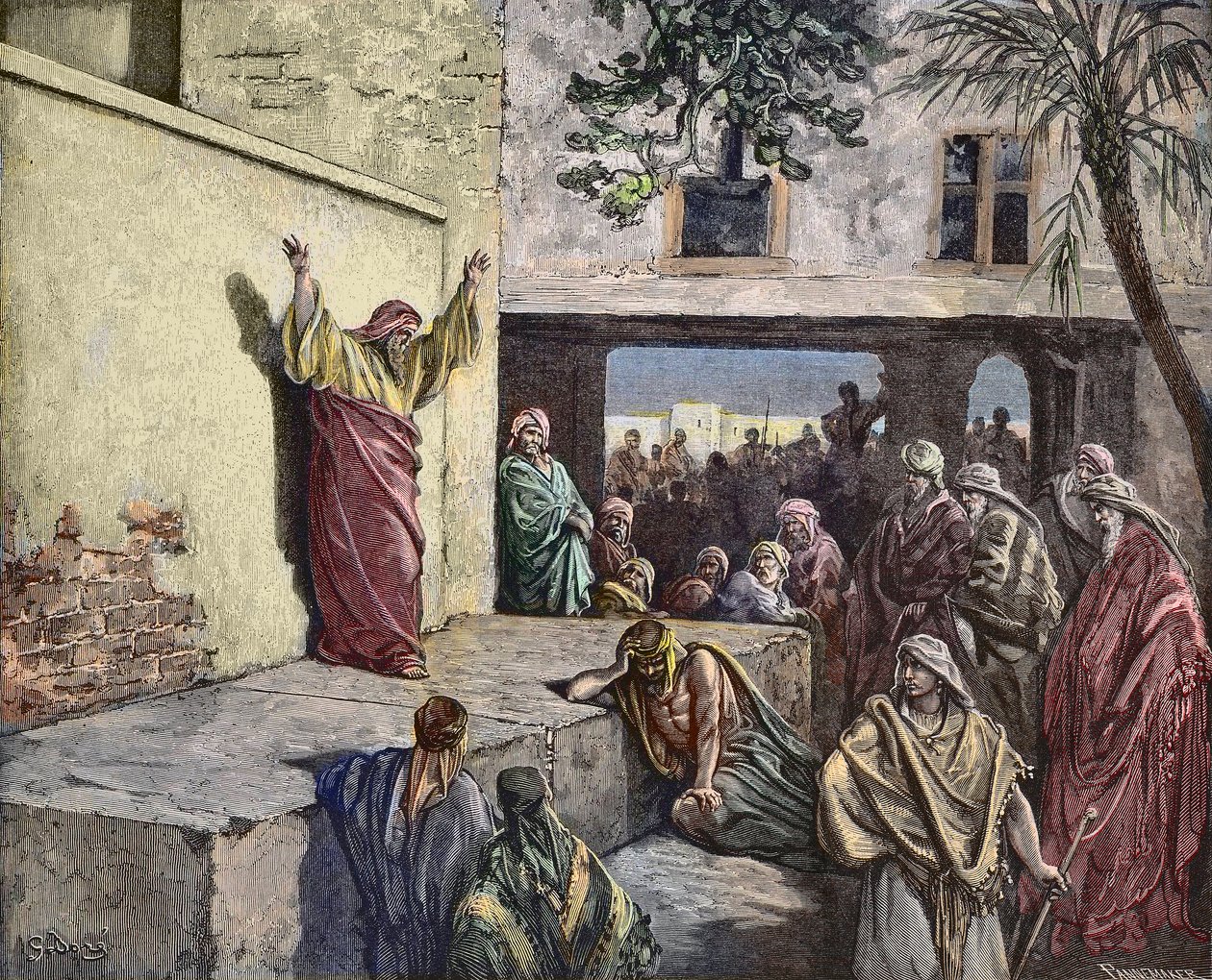 Micheáš Moreshitský prorok kázání Izraelitům, rytina Gustava Dore - „Prorok Michee nabádá lid Izraele k pokání““ Rytina z „Bible“ od Gustava Dore (1832-1883) Kolem roku 1860 od Gustave Dore