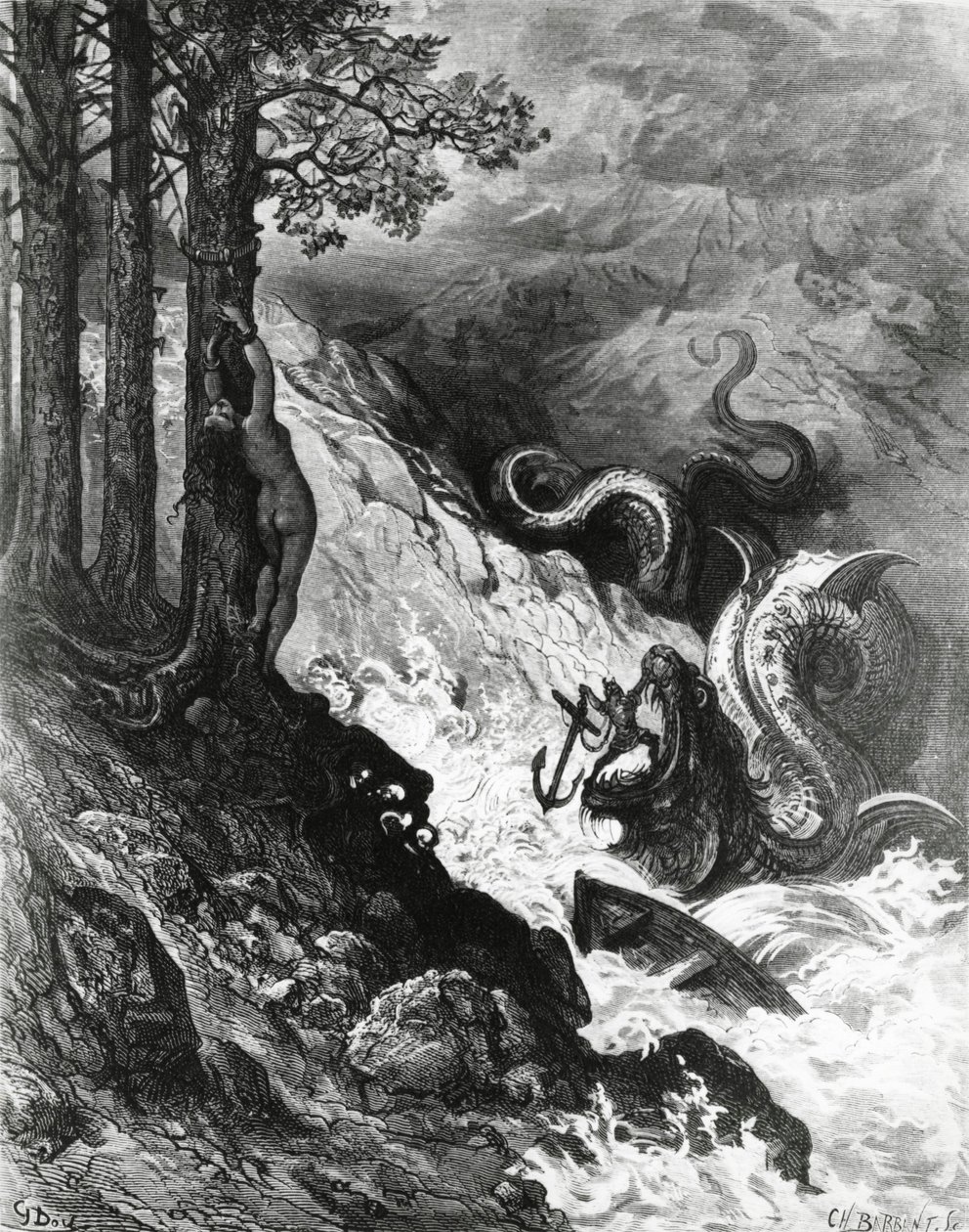 Orlando bojuje proti orkovi, z The Frenzy of Orlando, Paul Gustave Dore, ilustrace od Gustave Dore