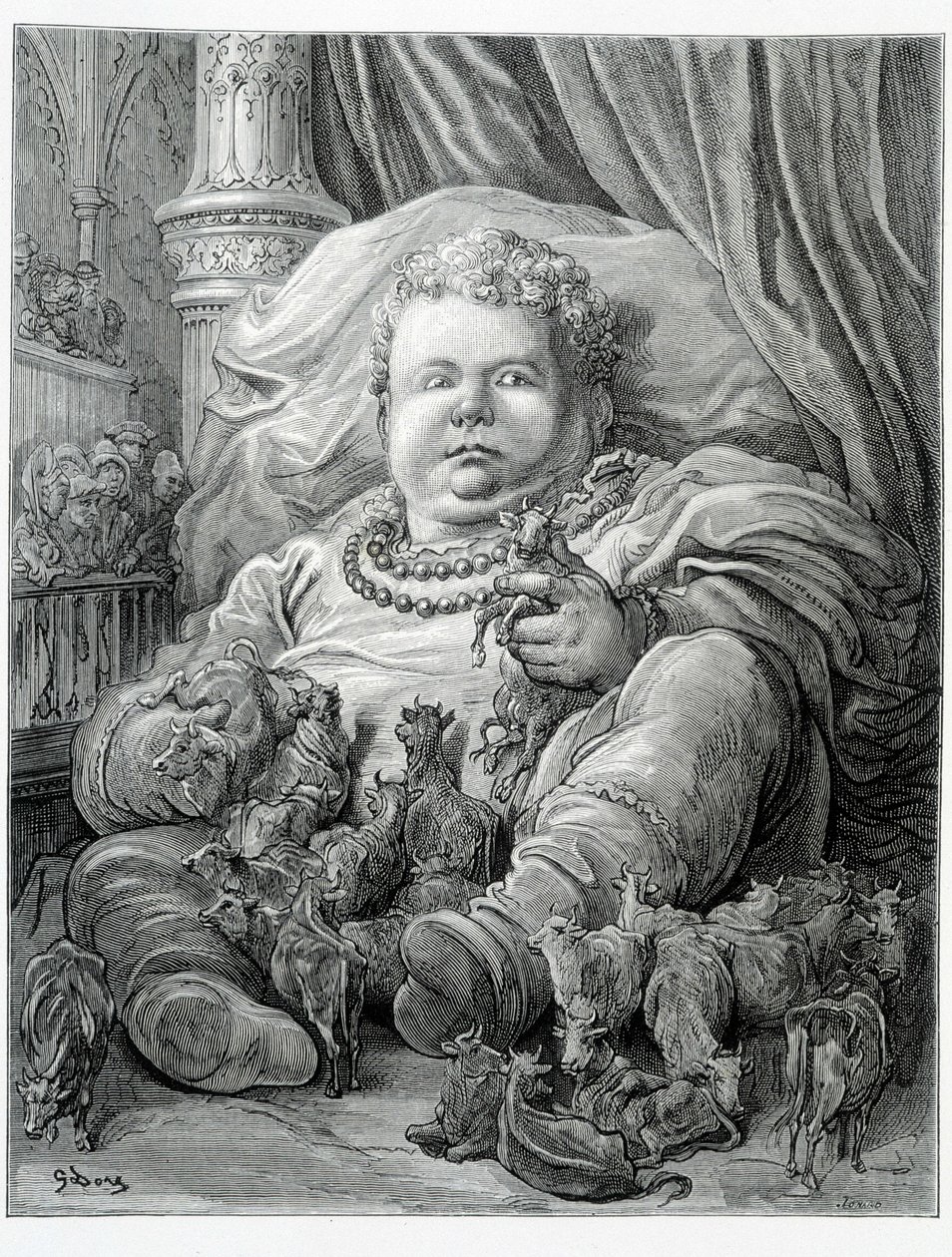 Pantagruel obklopuje krávy - v „“ Gargantua““ od Rabelaise, ill. Gustave Doré od Gustave Dore