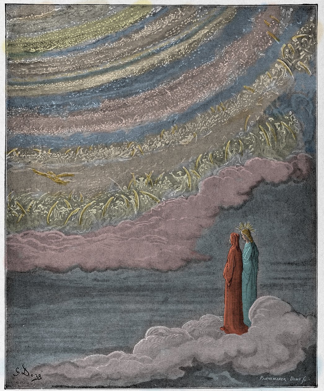 Paradiso, Canto 28: Jiskřící zástup nebes, ilustrace z „Božské komedie“ od Dante Alighieriho, 1885 od Gustave Dore