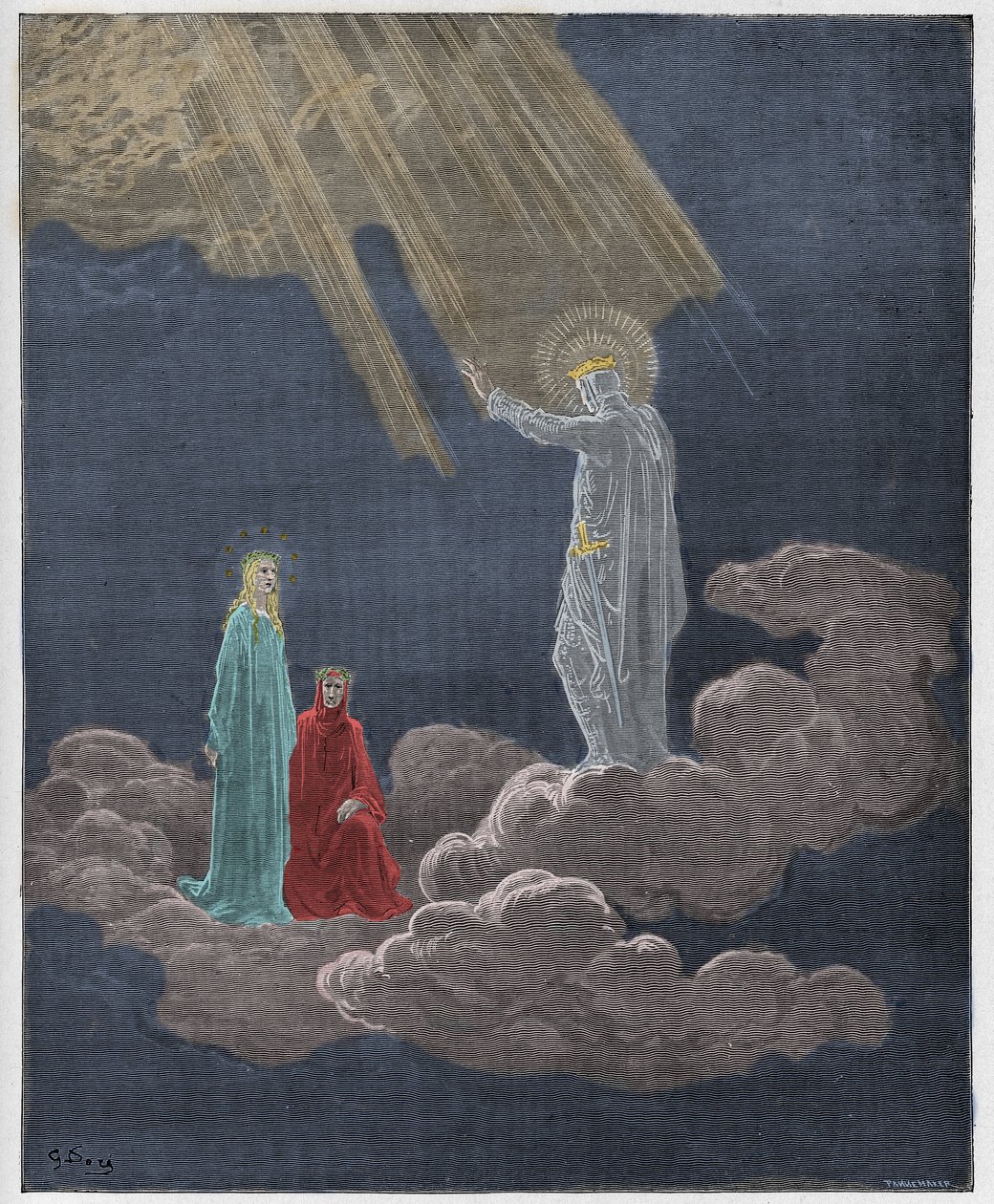 Paradiso, Canto 8: Charles Martel oslovuje Danteho a Beatrice, ilustrace z „Božské komedie“ od Dante Alighieriho, 1885 od Gustave Dore