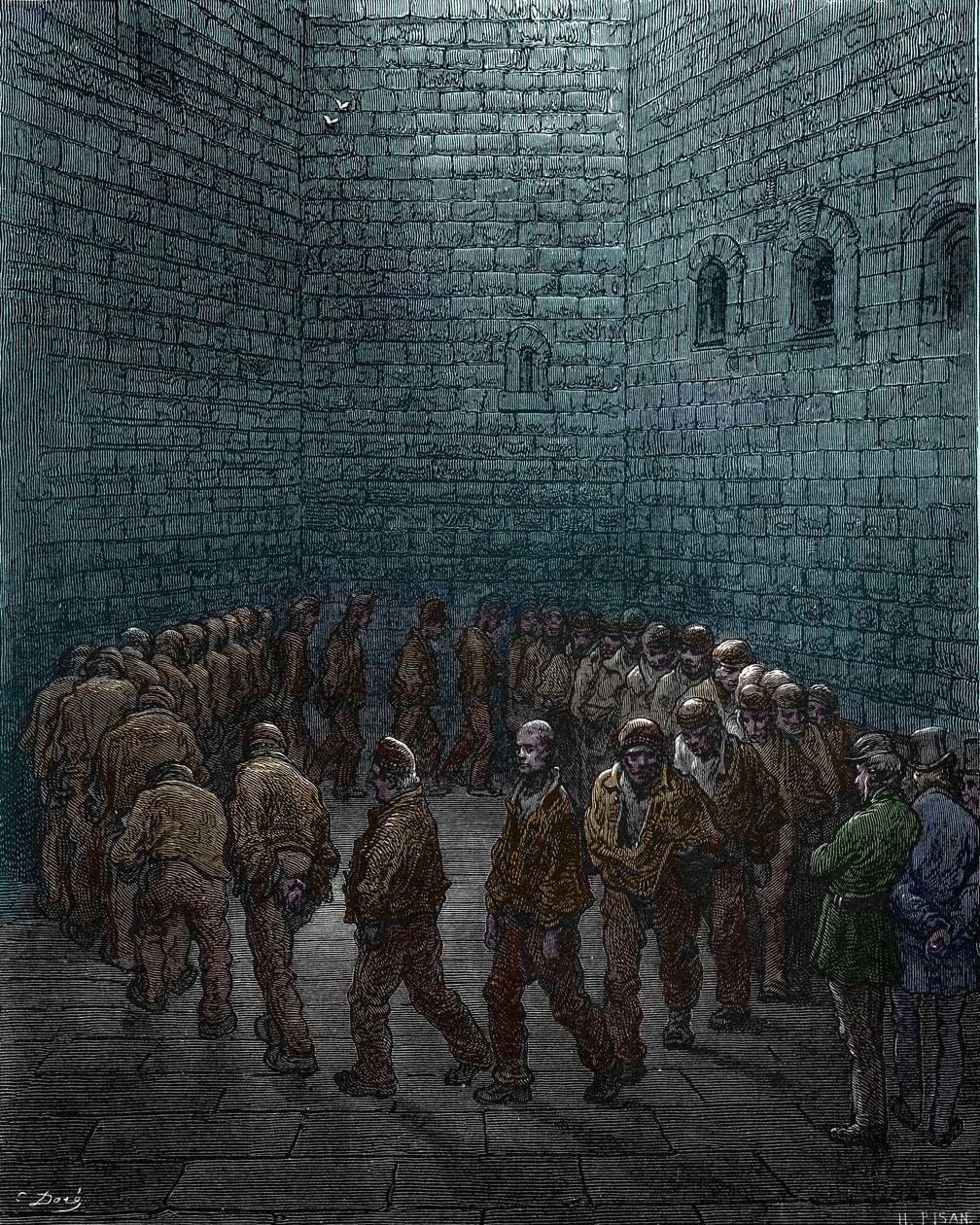 Vězni obcházejí na dvoře věznice Westgate v Londýně, Gustave Dore od Gustave Dore