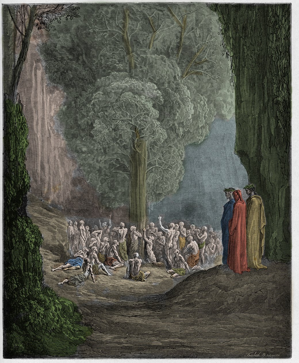 Purgatorio, Canto 24: Obžerské duše volající pod stromem, ilustrace z „Božské komedie“ od Dante Alighieriho, 1885 od Gustave Dore