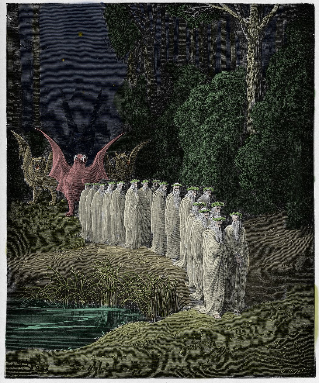 Purgatorio, Canto 29: 24 starších v apokalyptickém průvodu, ilustrace z „Božské komedie“ od Dante Alighieriho, 1885 od Gustave Dore