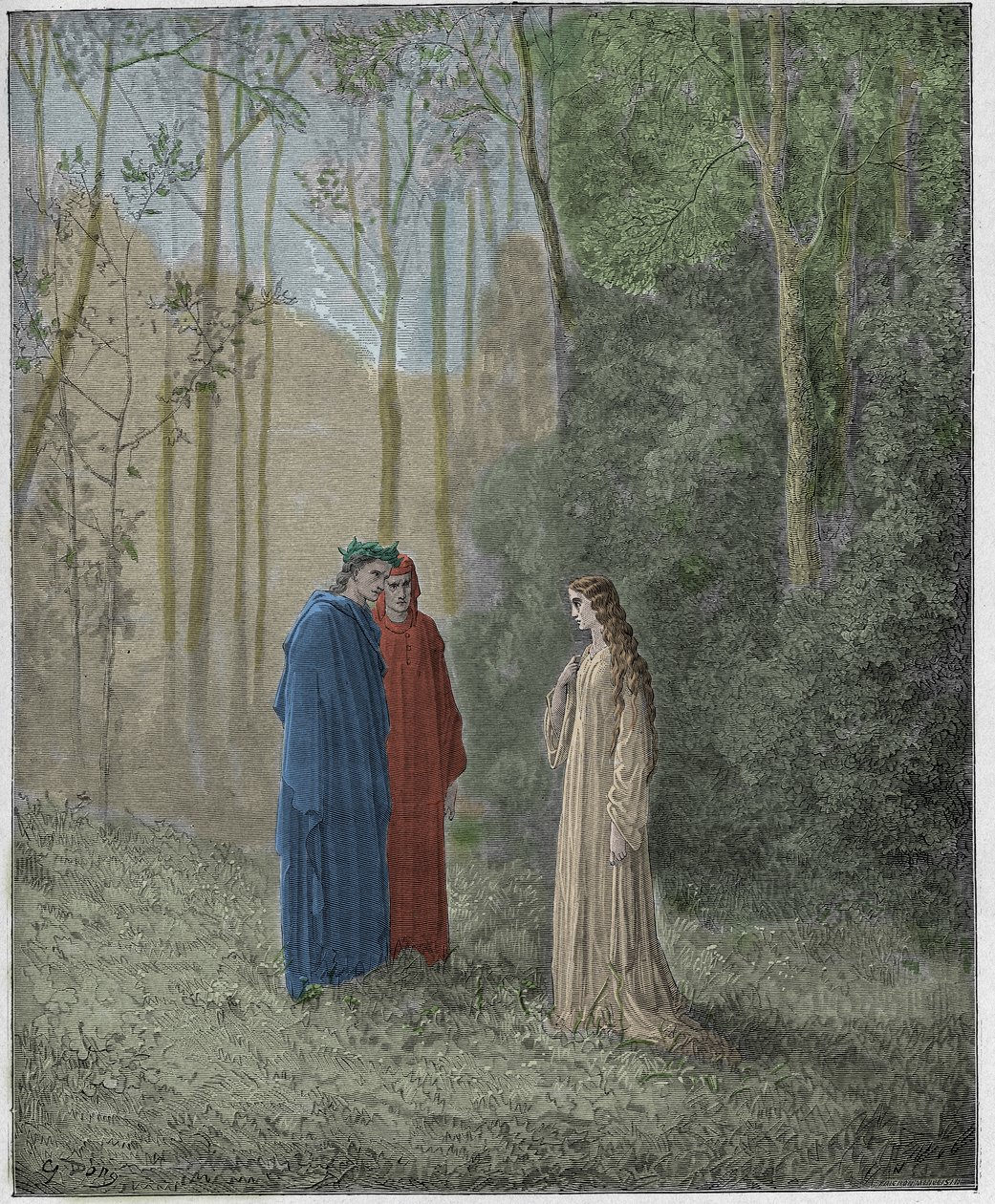 Purgatorio, Canto 5: Dante mluví s Pia de Tolomei od Gustave Dore