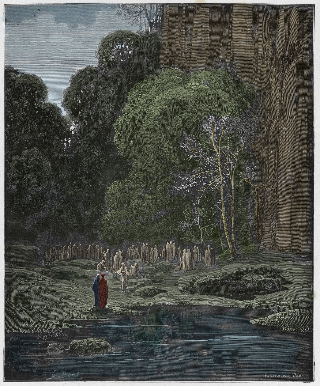 Purgatorio, Canto 5: Pozdní kajícníci zpívající Miserere, ilustrace z „Božské komedie“ od Dante Alighieriho, 1885 od Gustave Dore