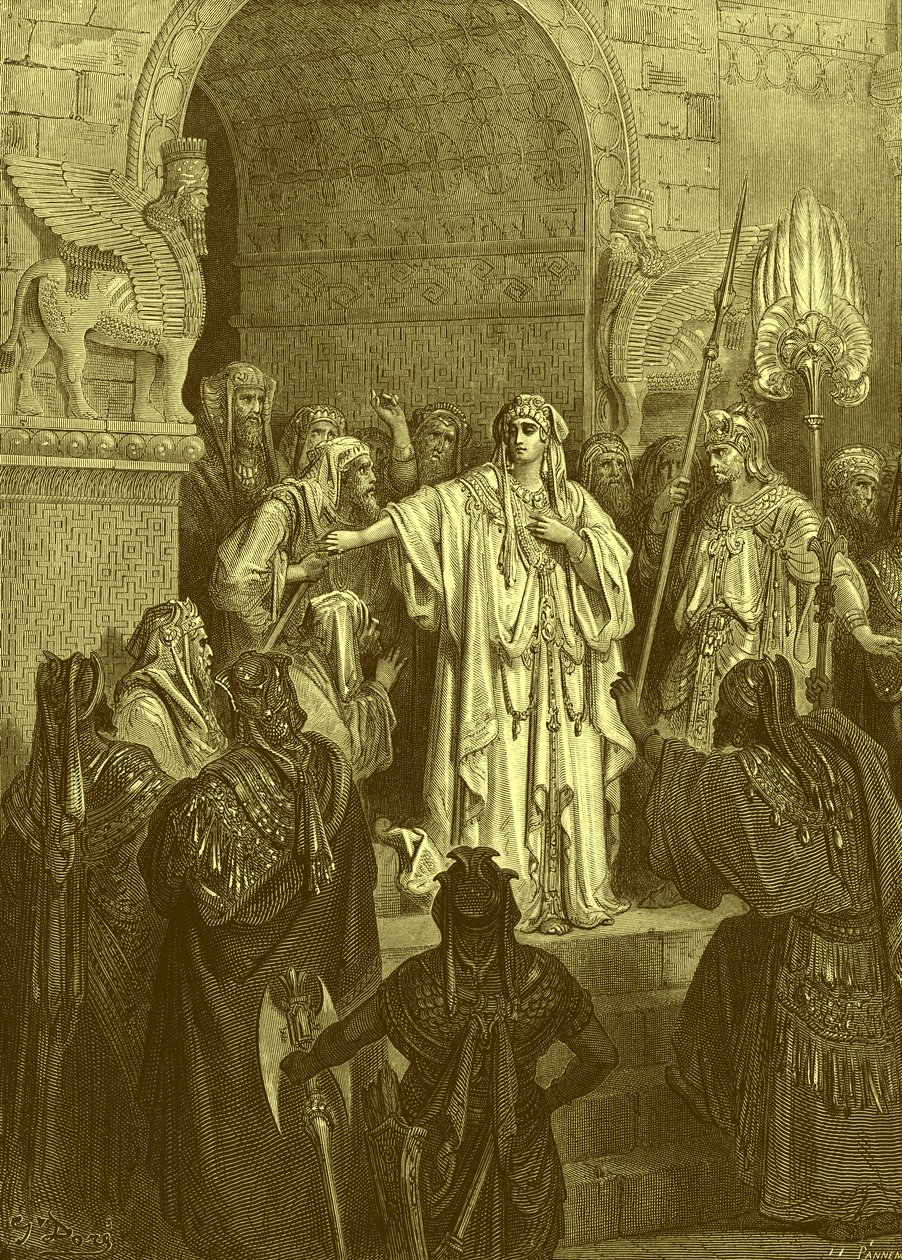 Queen Vashti, rytina Doré. - Bible od Gustave Dore