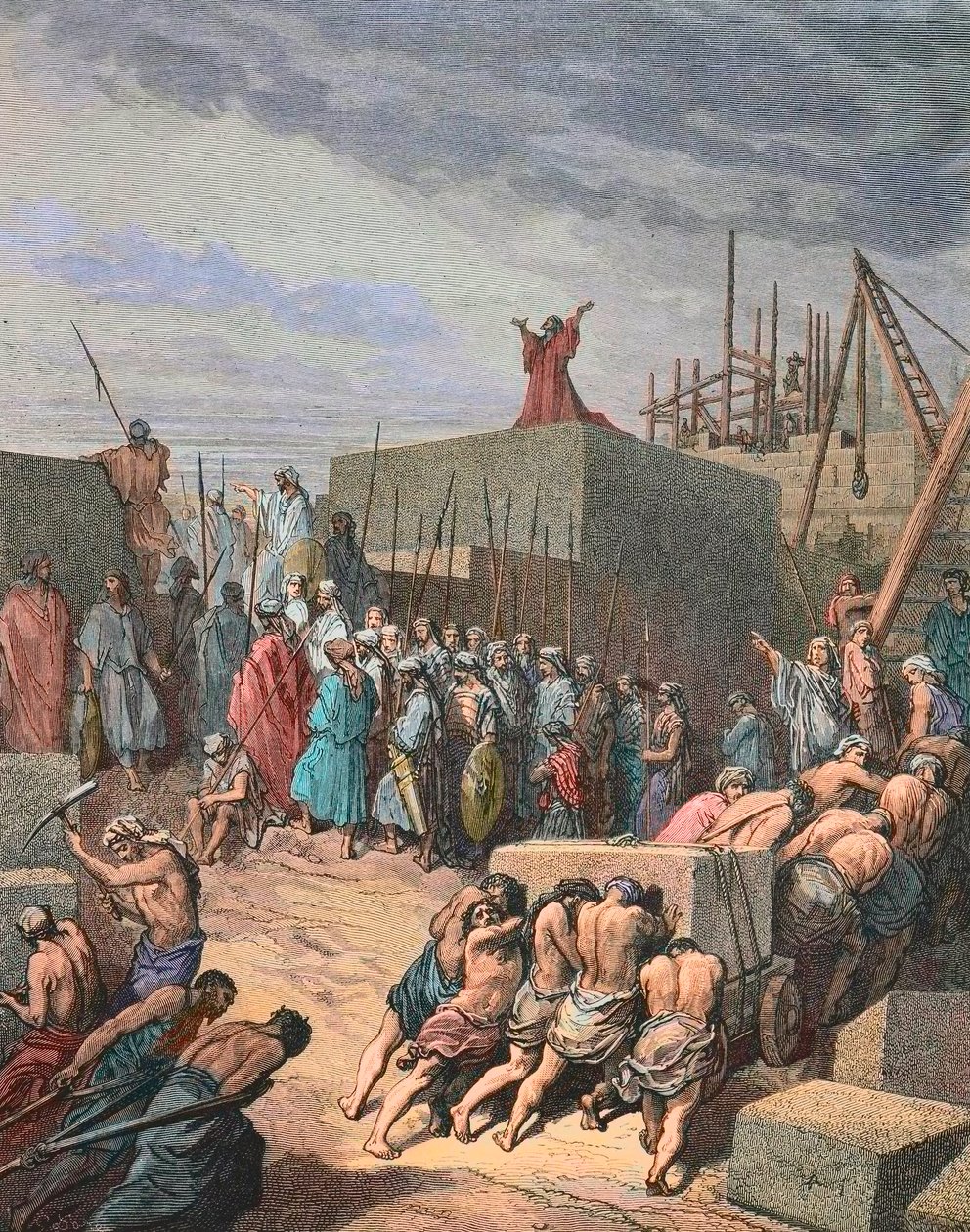 Přestavba chrámu v Jeruzalémě, rytina Gustava Dore od Gustave Dore