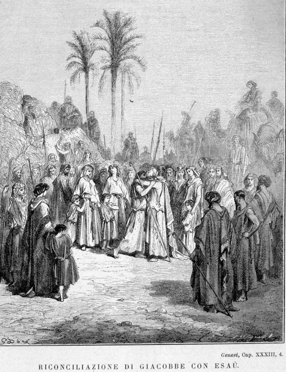 Smíření Jákoba a Ezaua. Genesis, XXXIII, 4. Ilustrace Gustava Doré. od Gustave Dore