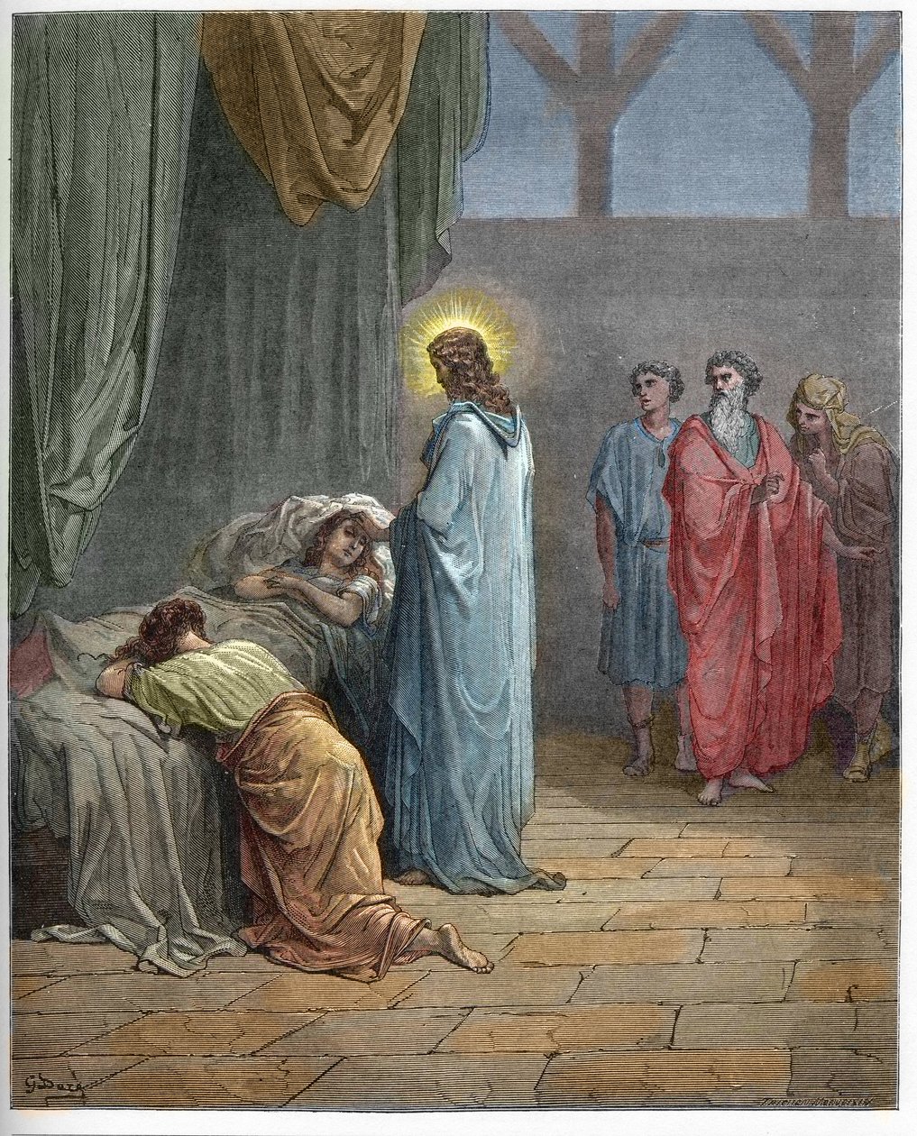 Vzkříšení dcery Jairovy - Vzkříšení Jairovy dcery (Ježíš vzkřísil Jairovu dceru) - rytina do „“The Bible illustree““ od Gustava Dore (1832-1883) – Rytina z „“The Dore Bible““ od Gustave Dore