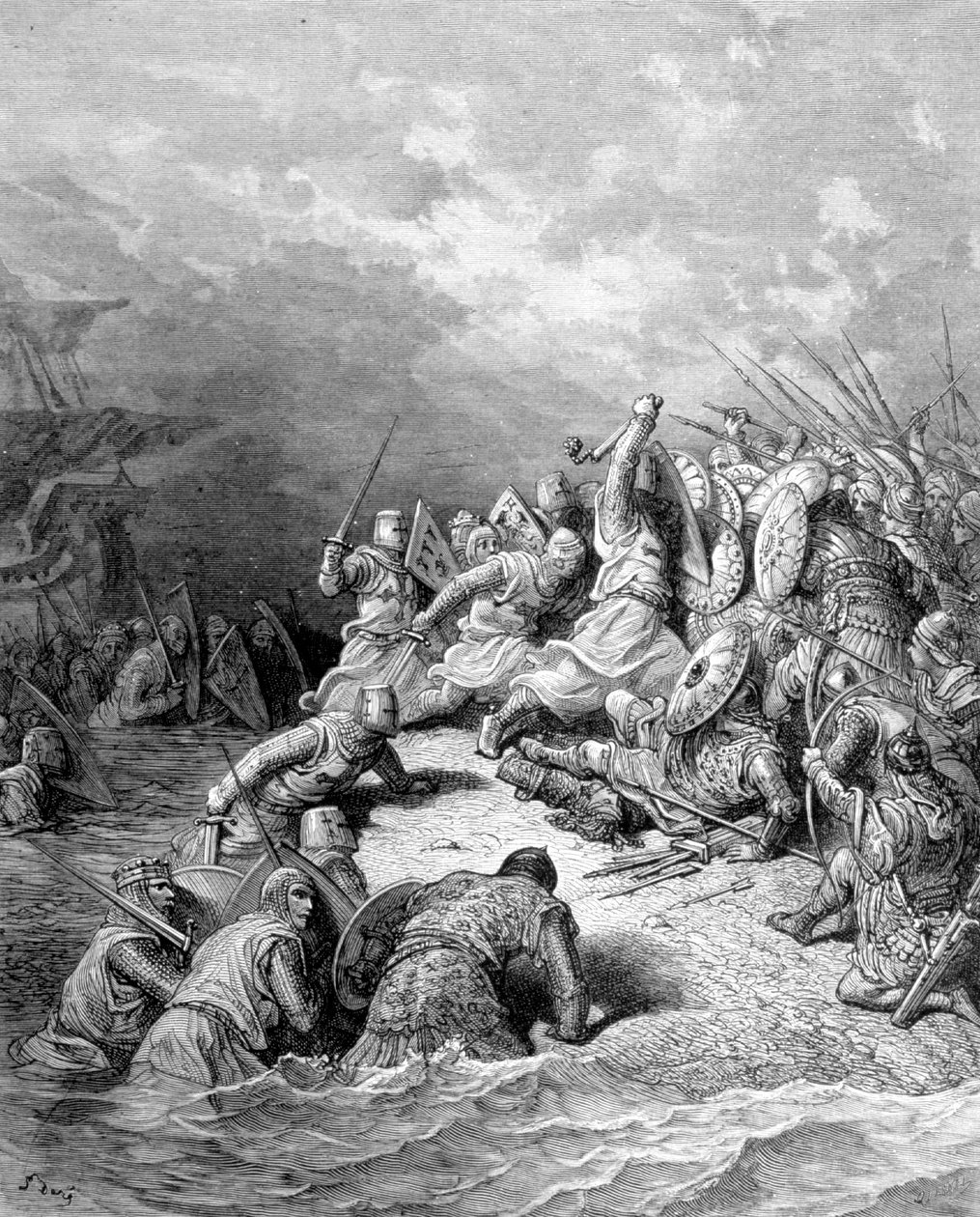 Richard Lion Heart dodává město Joppé - rytina Gustava Doré od Gustave Dore