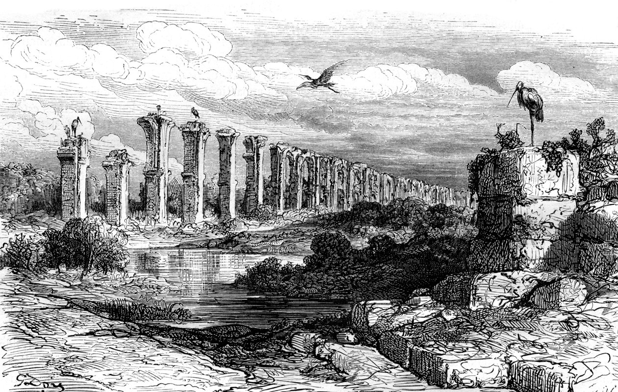 Římský akvadukt, Merida, Španělsko, 19. století od Gustave Dore