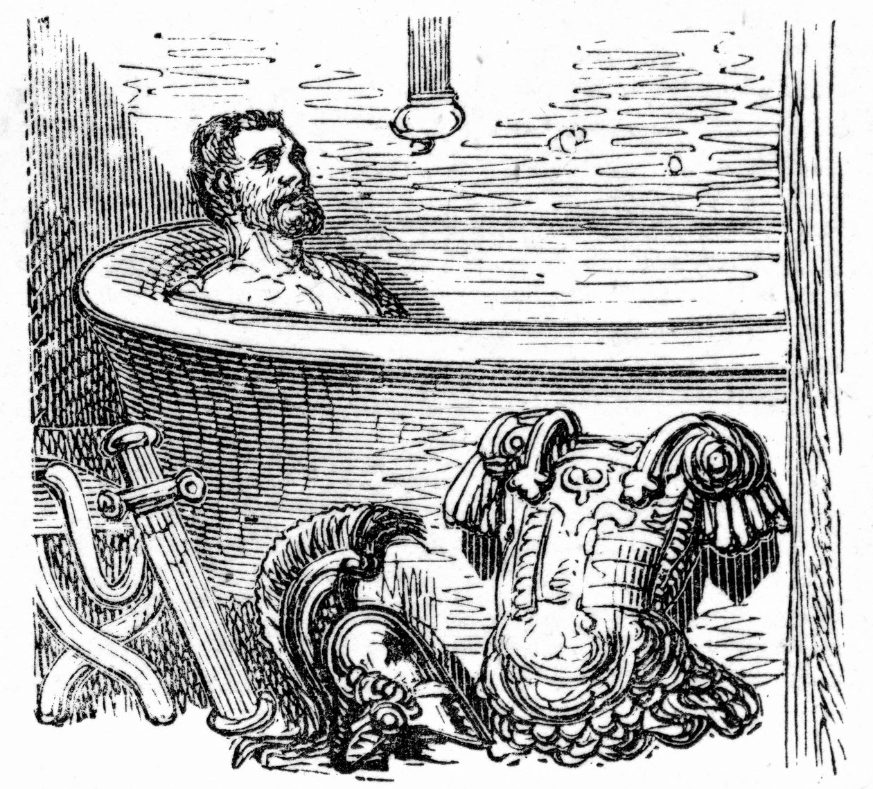 Římský voják koupající se v termálních lázních Bagneres de Bigorre: rytina Gustava Doreho ilustrující knihu Hippolyta Taina "Voyage aux Pyrenees", Hachette 1860. od Gustave Dore