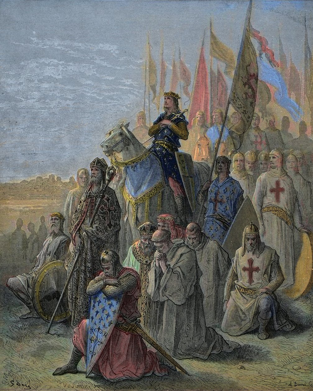 Saint Louis dorazí před Damiettu - Dobytí egyptského města u přechodů 6. června od Gustave Dore