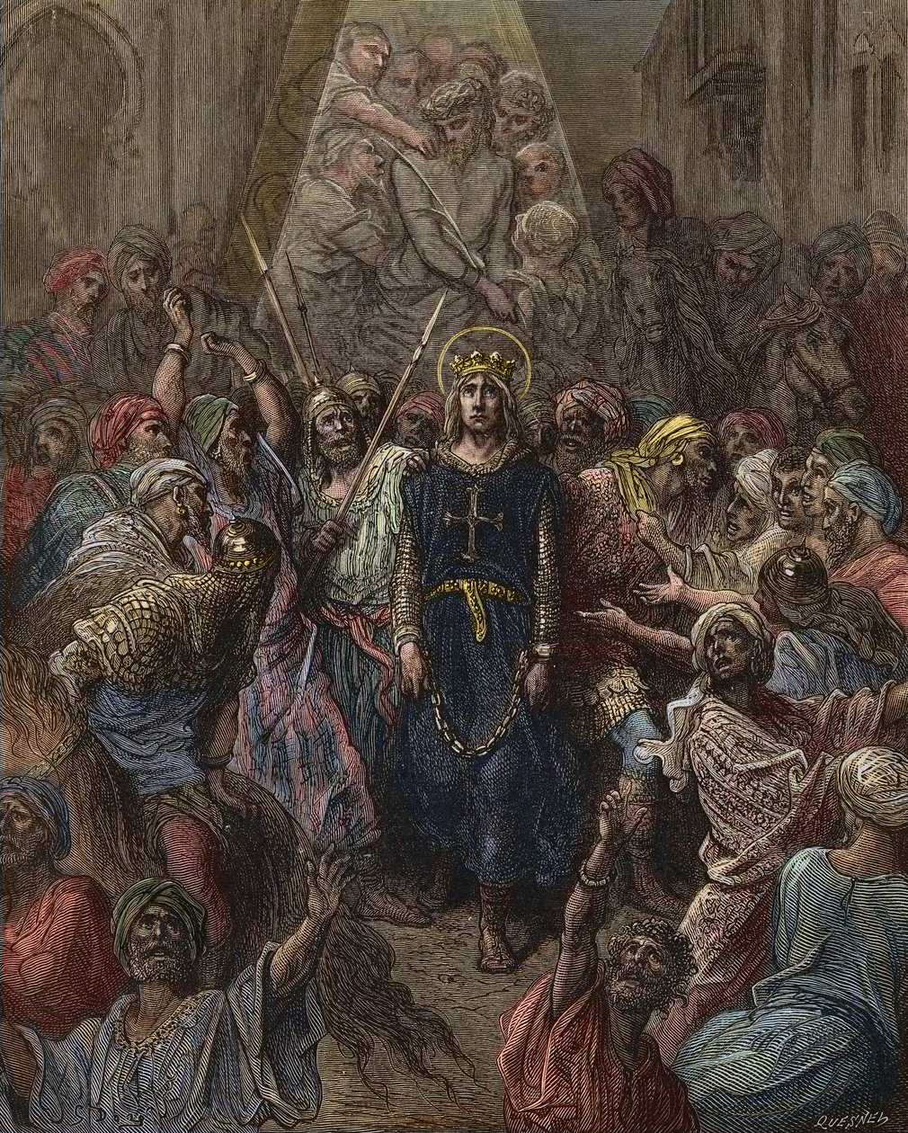 Saint Louis zajat v Mansoura, během 7. křížové výpravy v roce 1250 - král Ludvík IX. (1214-70) zajatec v Egyptě - rytina Gustava Dore - z Historie křížových výprav od Josepha-Francoise Michauda od Gustave Dore