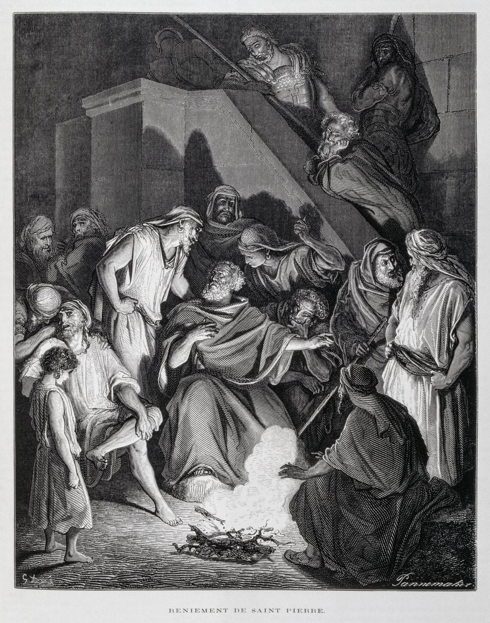 Svatý Petr zapírá Krista, ilustrace z Doreho bible od Gustave Dore