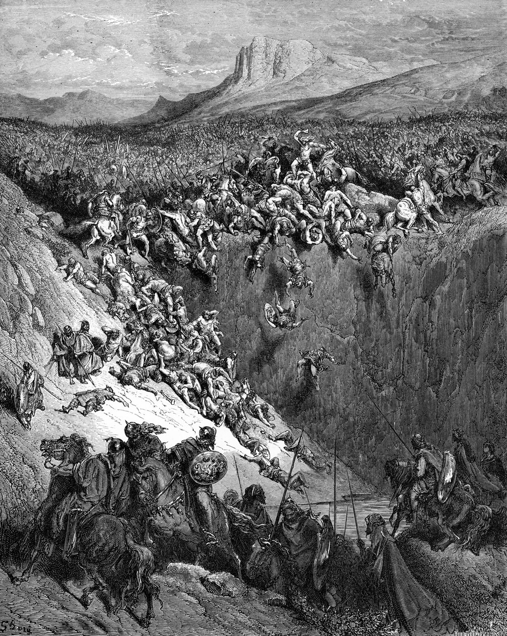 Samson zabíjí Pelištejce čelistní kostí od Doré-Bible od Gustave Dore