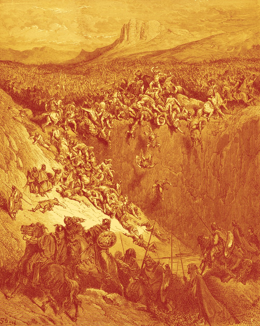 Samson zabíjí Pelištejce čelistí zadku, od Doré - Bible od Gustave Dore