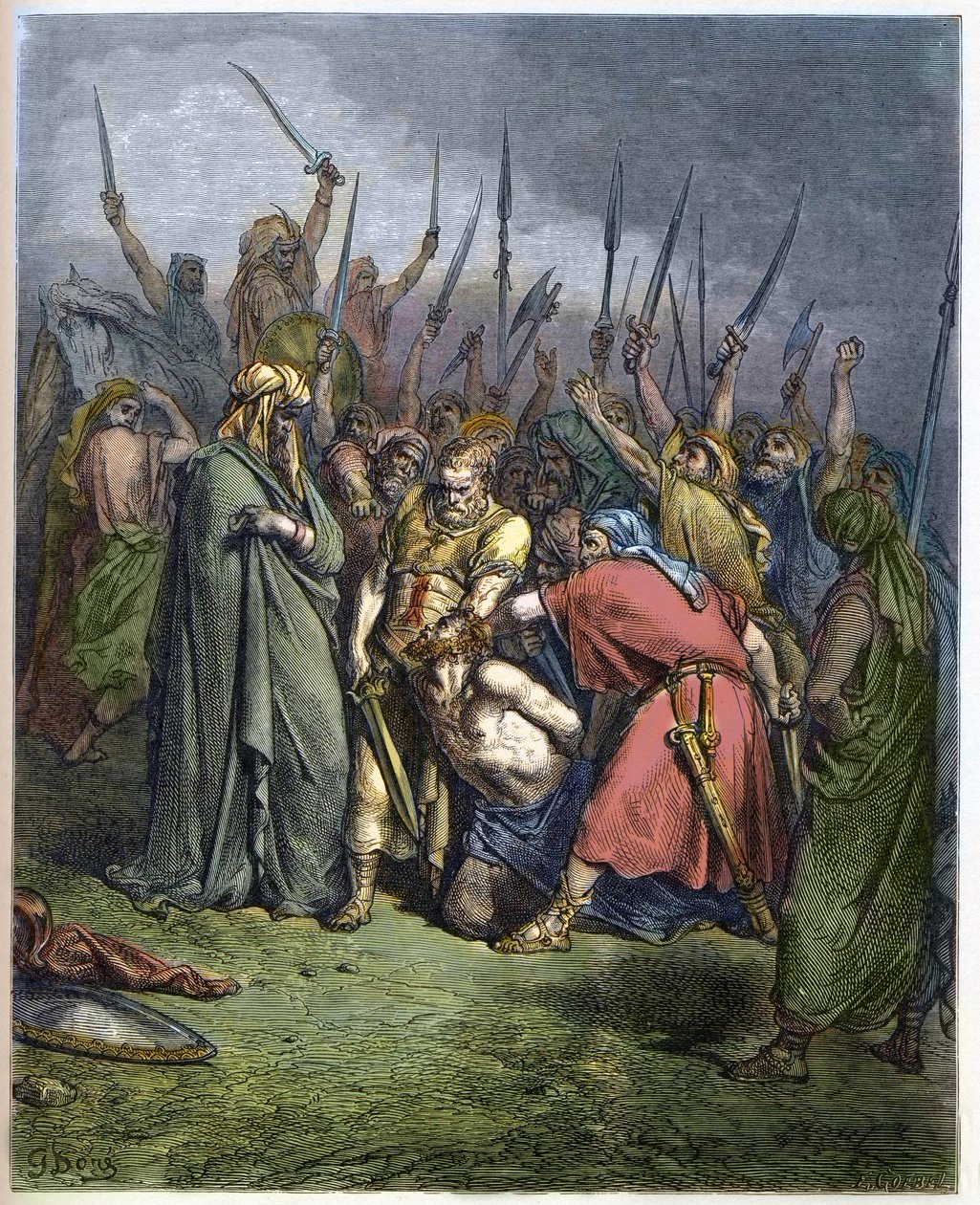 Samuel zabil Agaga - Dekapitace Agaga, krále Amalekitů, prorokem Samuelem - - rytina do „“The Bible illustree““ od Gustava Dore (1832-1883) – Rytina z „“The Dore Bible““ od Gustave Dore