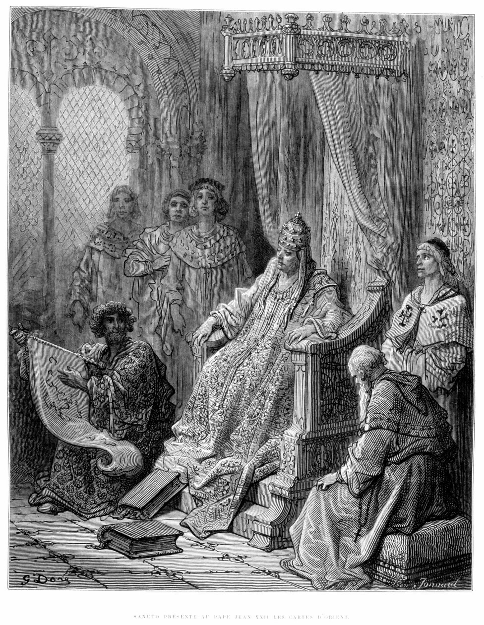 Sanuto předává papeži Janu XXII. mapy Orientu - rytina Gustava Doré od Gustave Dore