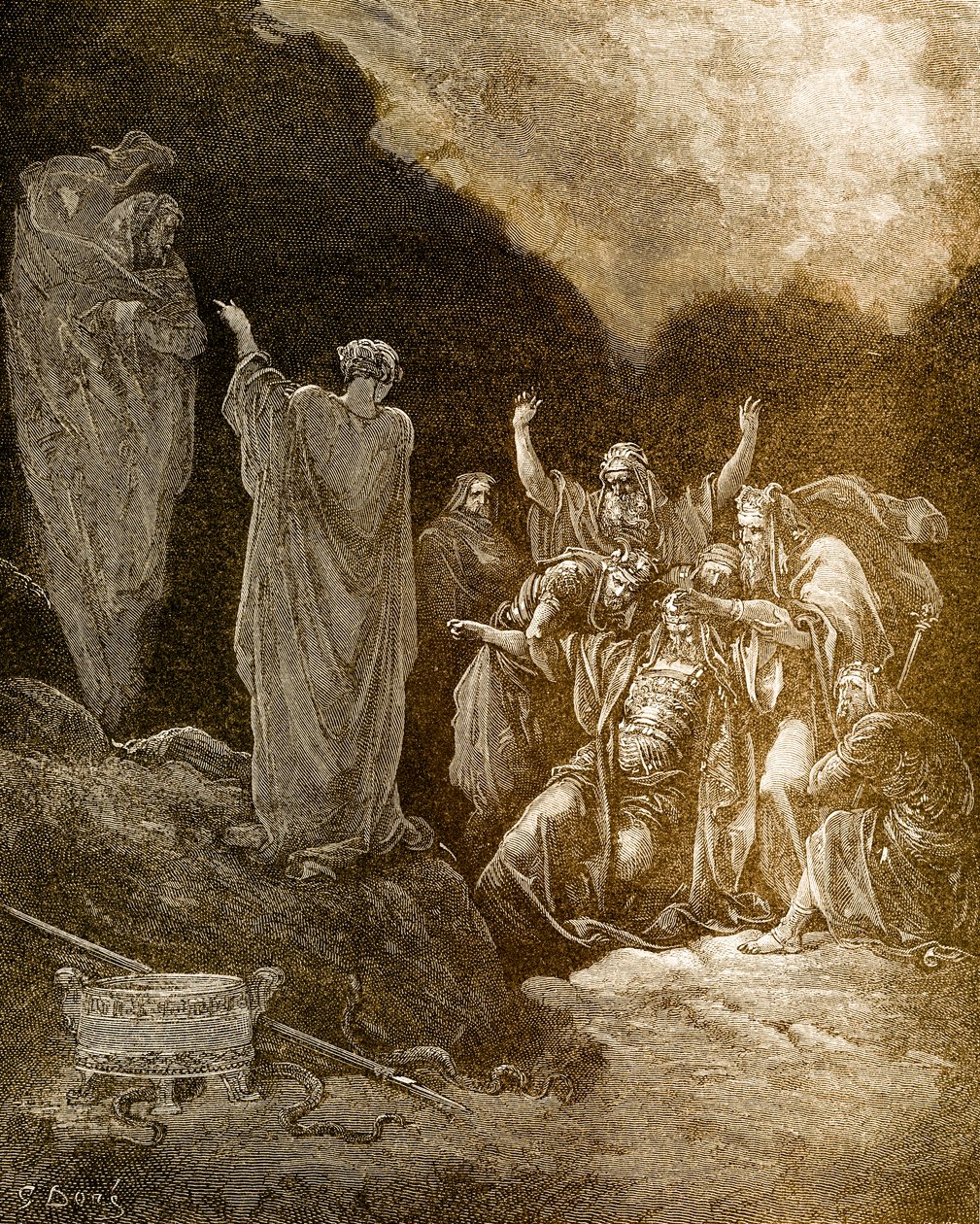 Saul a médium / čarodějnice z Endoru, od Doré. - Bible od Gustave Dore