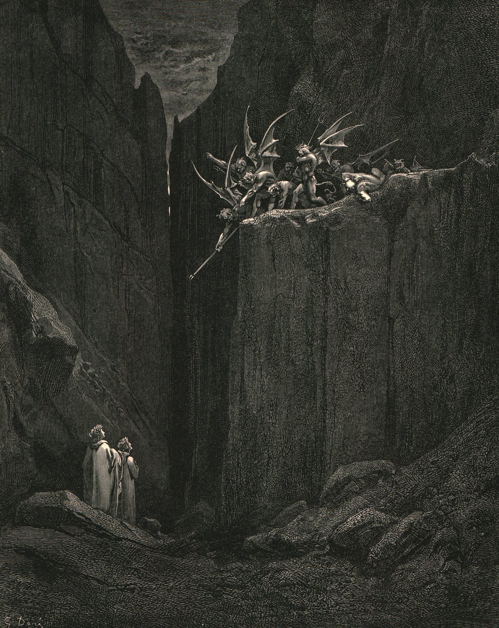 Sotva dosáhl nohou na nejnižší část postele pod sebou, c1890. od Gustave Dore