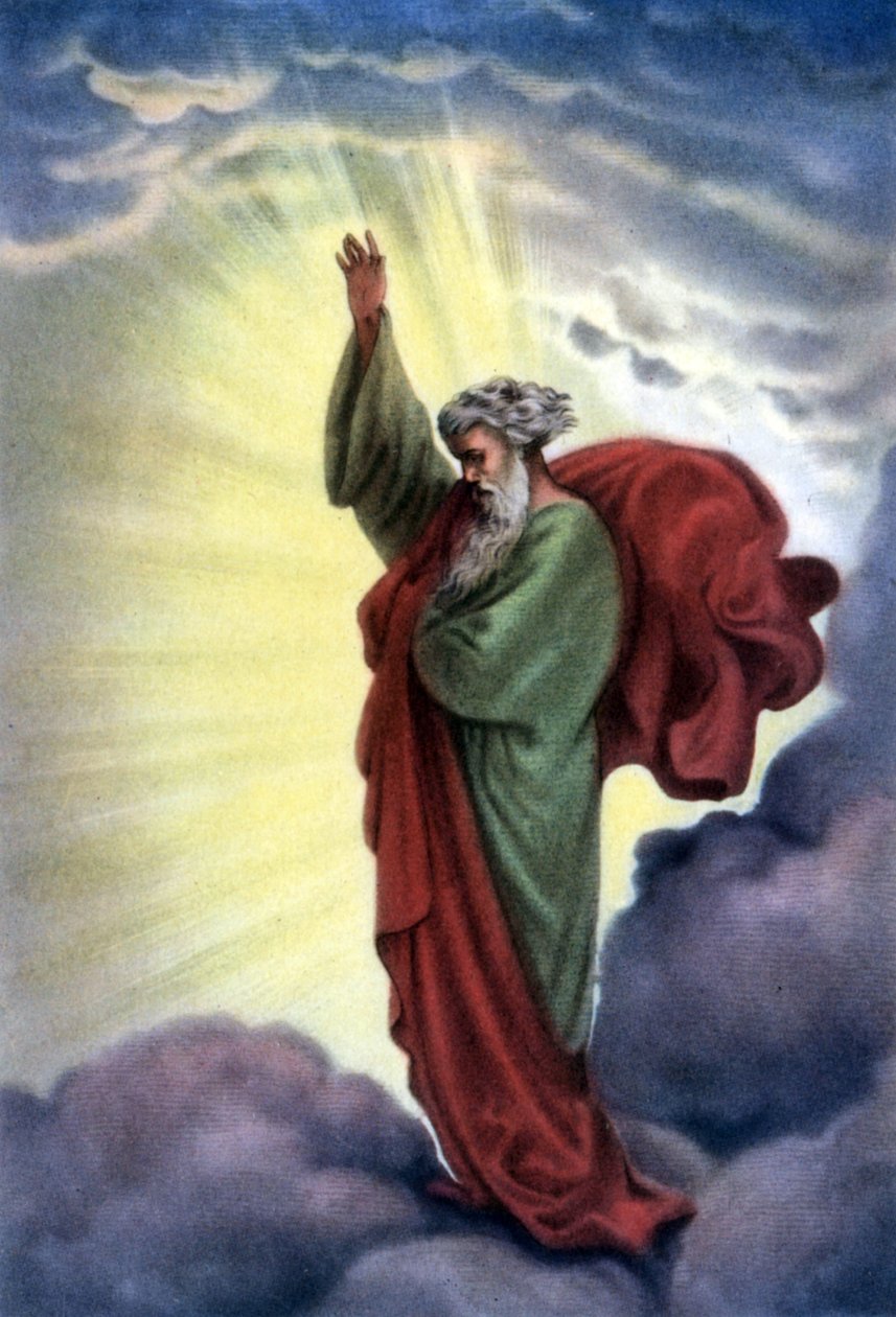 Sada biblických vzdělávacích pohlednic z 50. let , vyrobených podle výtvarného umění: zde podle "Boha Otce" od Gustava Doreho. od Gustave Dore
