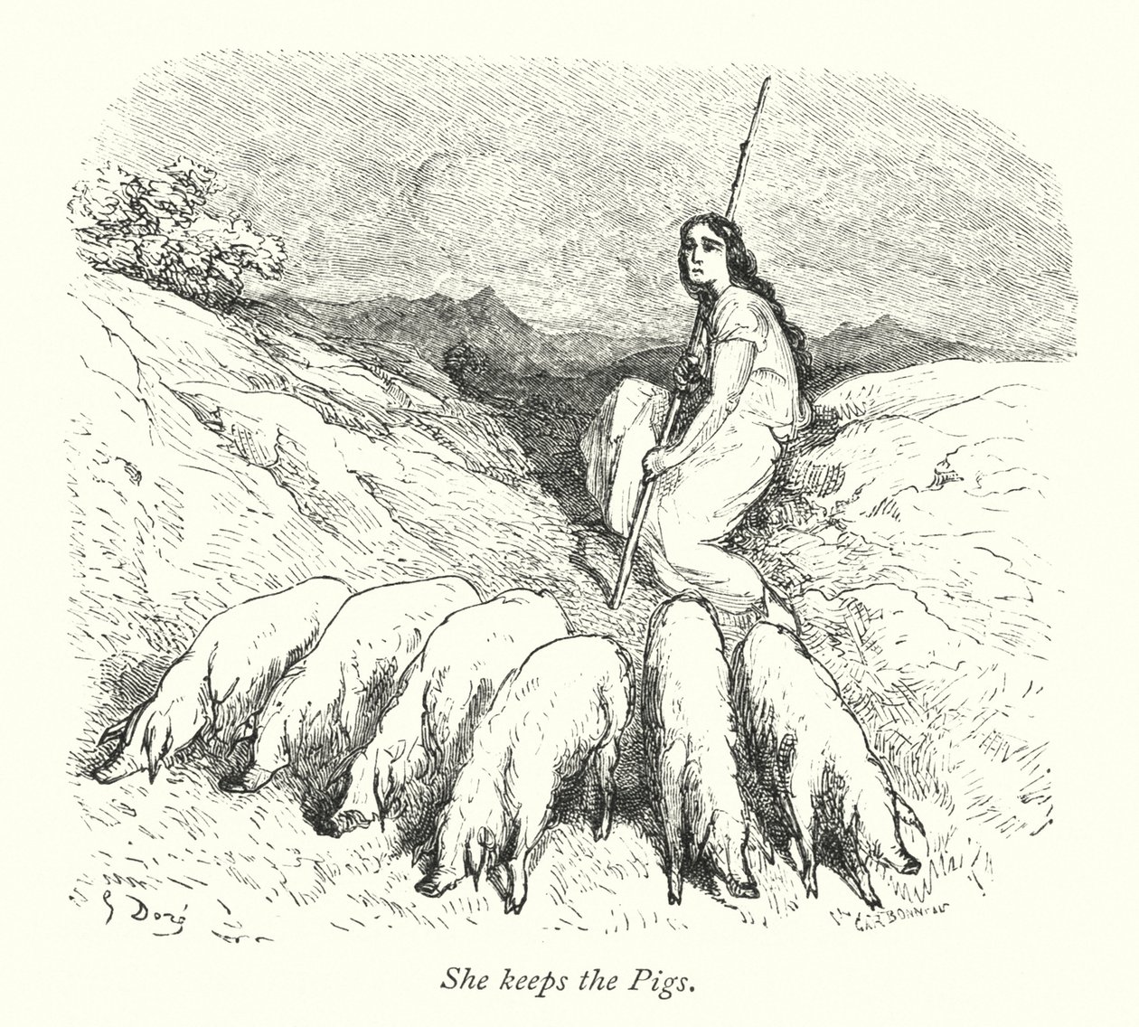 She Keeps The Pigs (rytina) od Gustave Dore