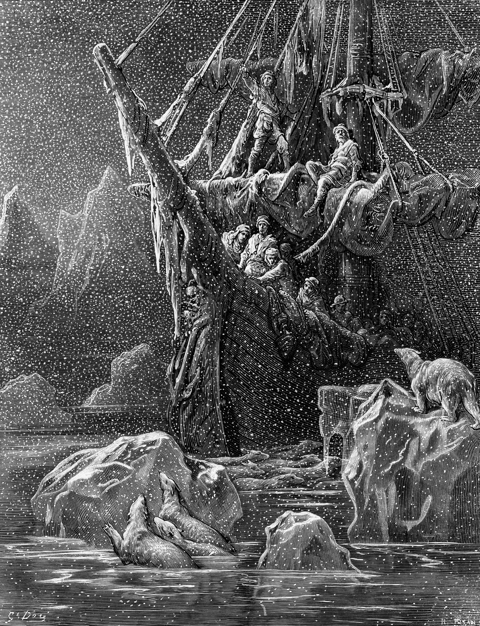 Loď v Antarktidě, scéna z filmu The Rime of the Ancient Mariner od S.T. Coleridge, od S.T. Coleridge, vydal Harper und Brothers, New York, 1876 (dřevoryt) od Gustave Dore