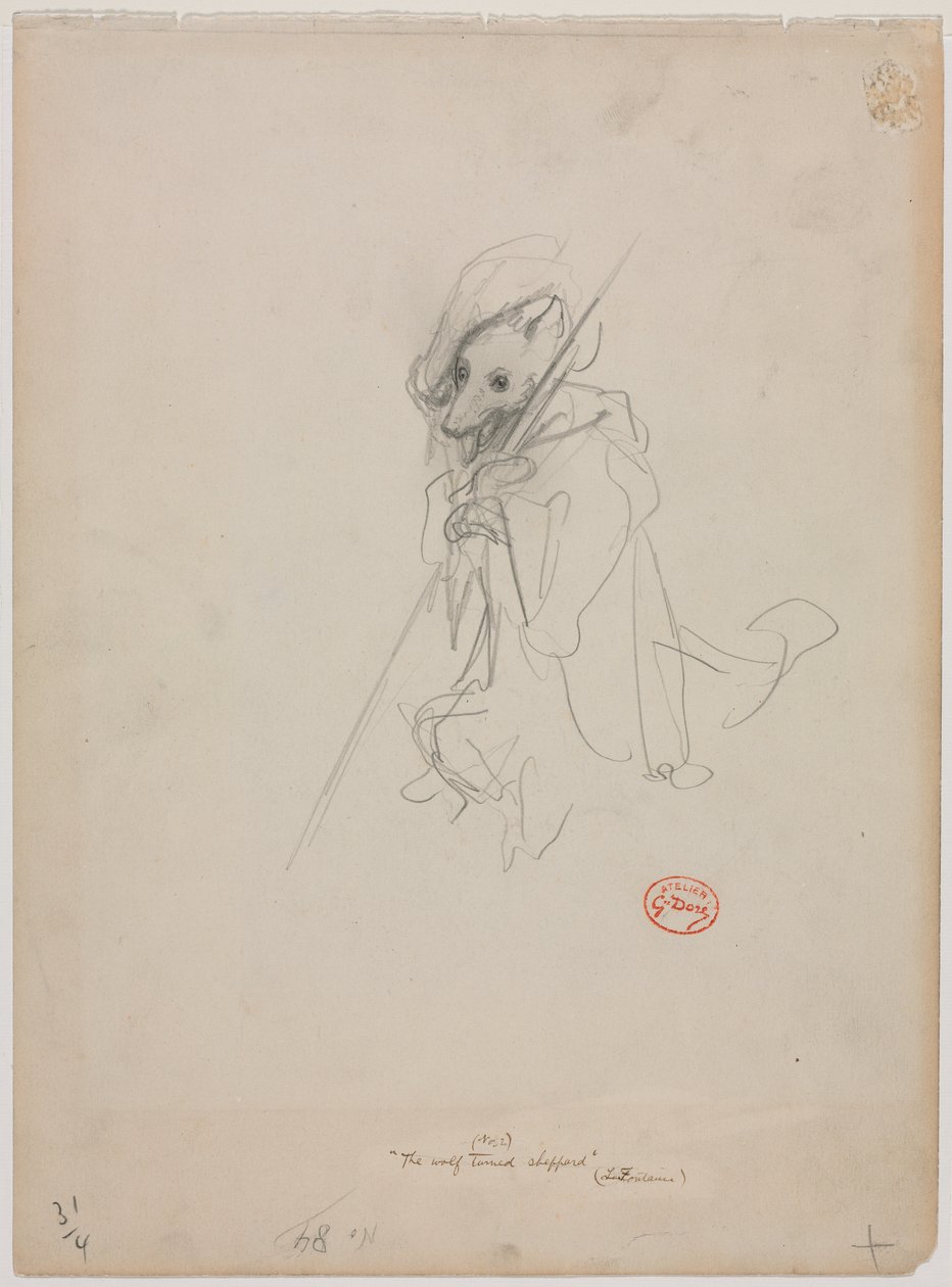 Sketch for The Wolf Turned Shepherd, c. 1868. od Gustave Dore