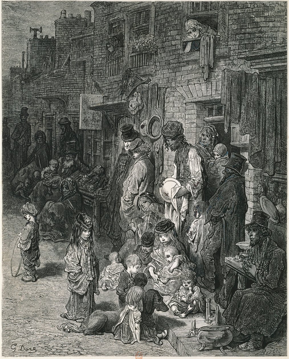 Slums of London, Gustav Dore, Engraving od Gustave Dore