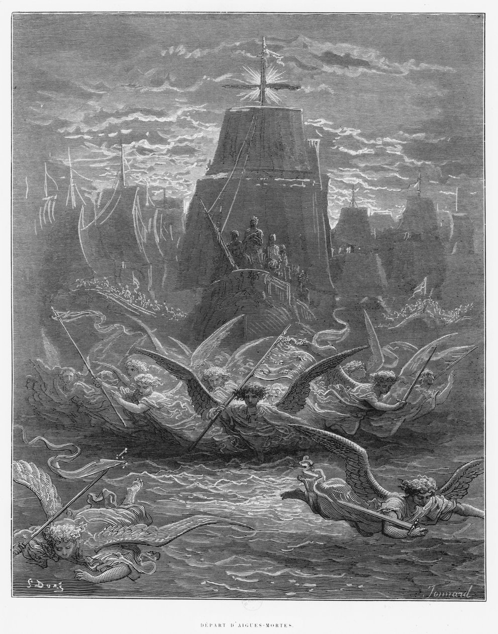 St. Louis (1214-70) odcházející z Aigues-Mortes, ilustrace z 
