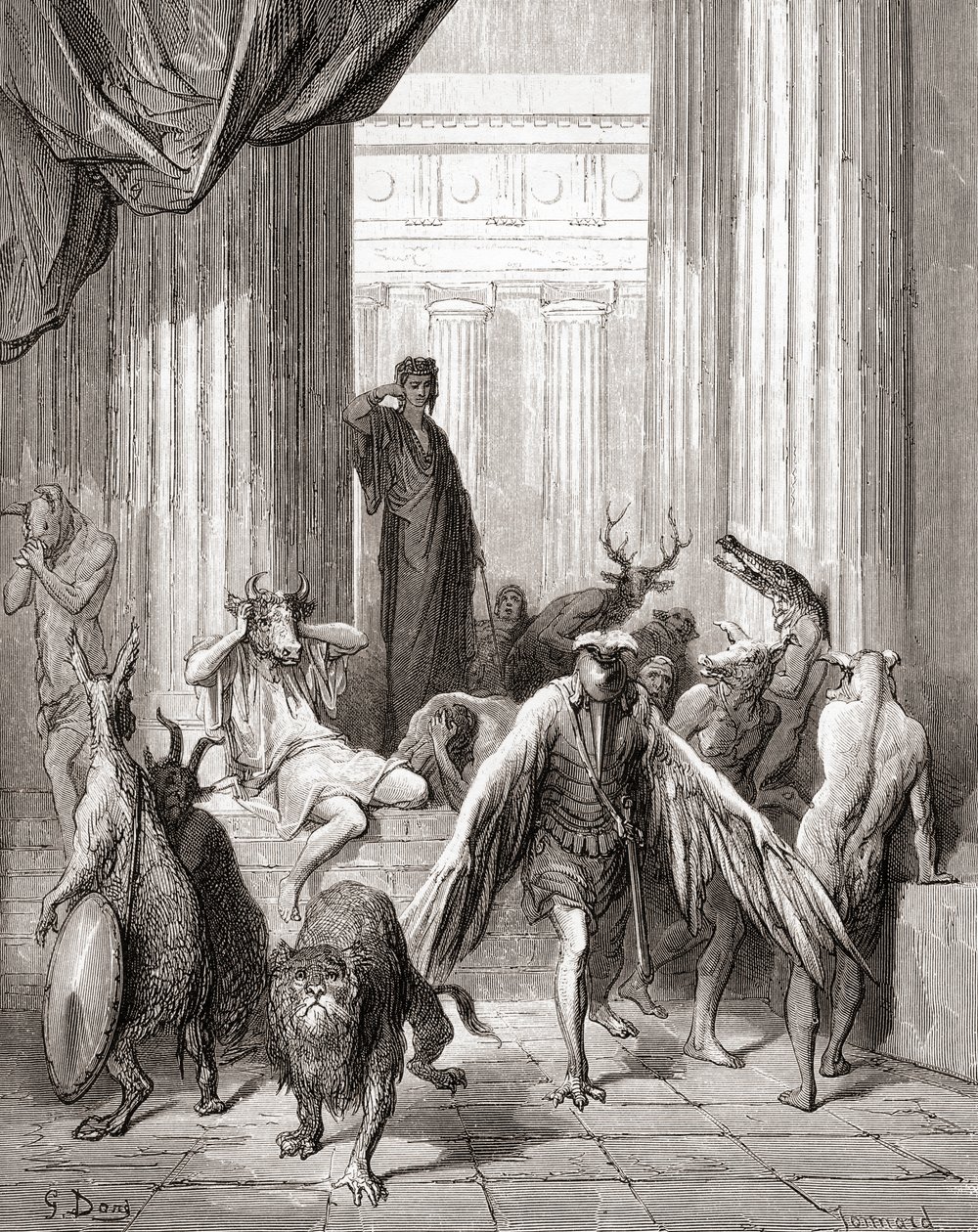 Společníci Ulysses, z konce 19. století vydání Fables de La Fontaine (dřevoryt) od Gustave Dore